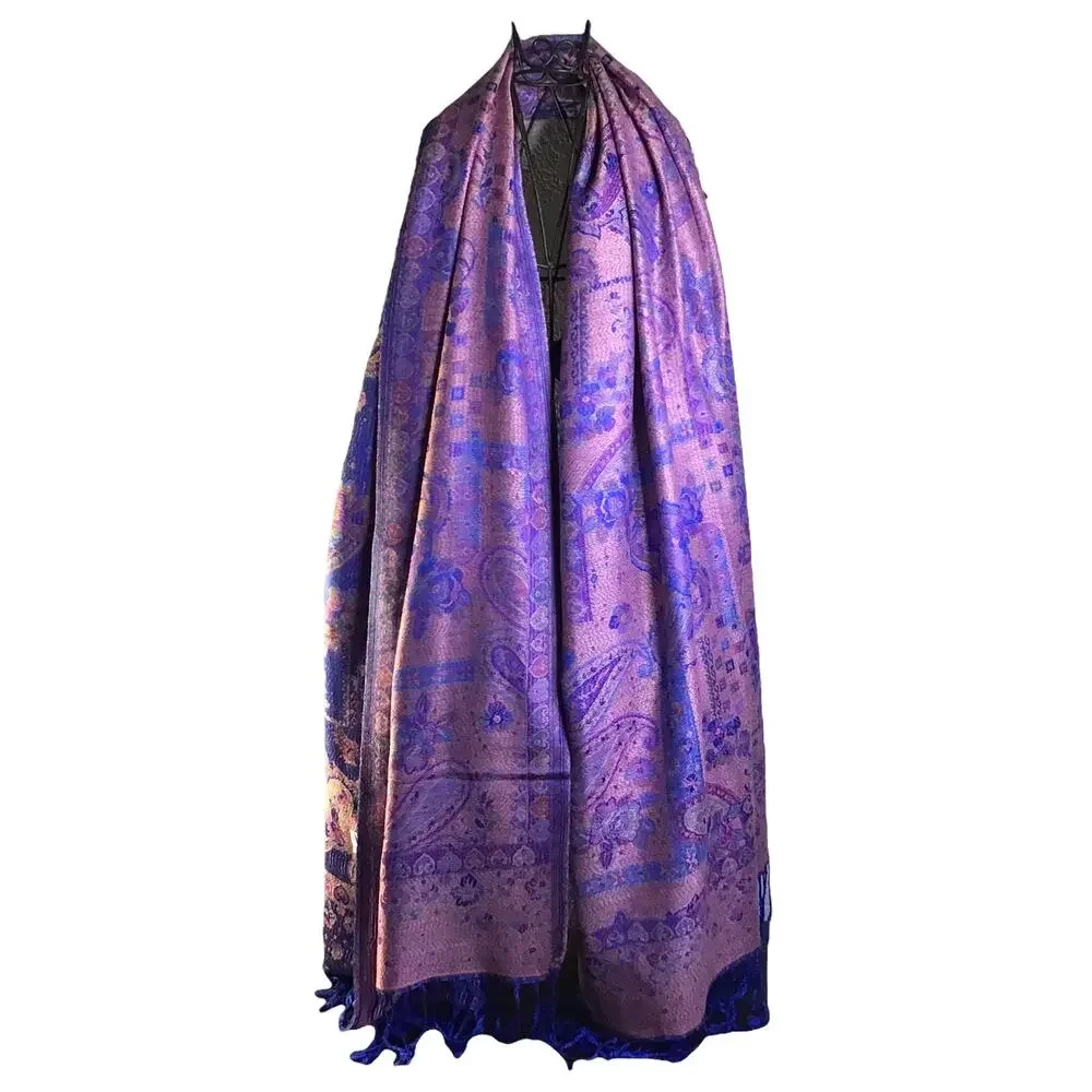 Pashmina Women's Purple Paisley Print 100% Cashmere Scarf